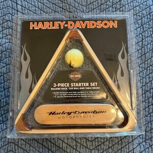 Harley-Davidson 3-Piece Billiard Starter Set Rack Cue Ball Brush New In Box Pool